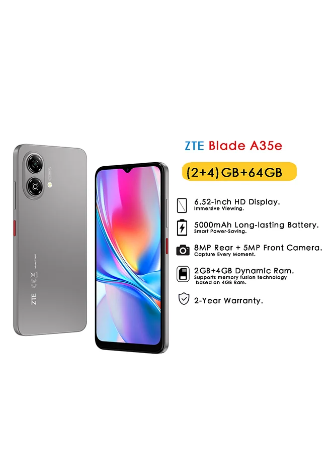 ZTE Blade A35e Smartphone 64GB 6GB RAM 4G Dual SIM (Silver, 6.52 inch) 0ijih