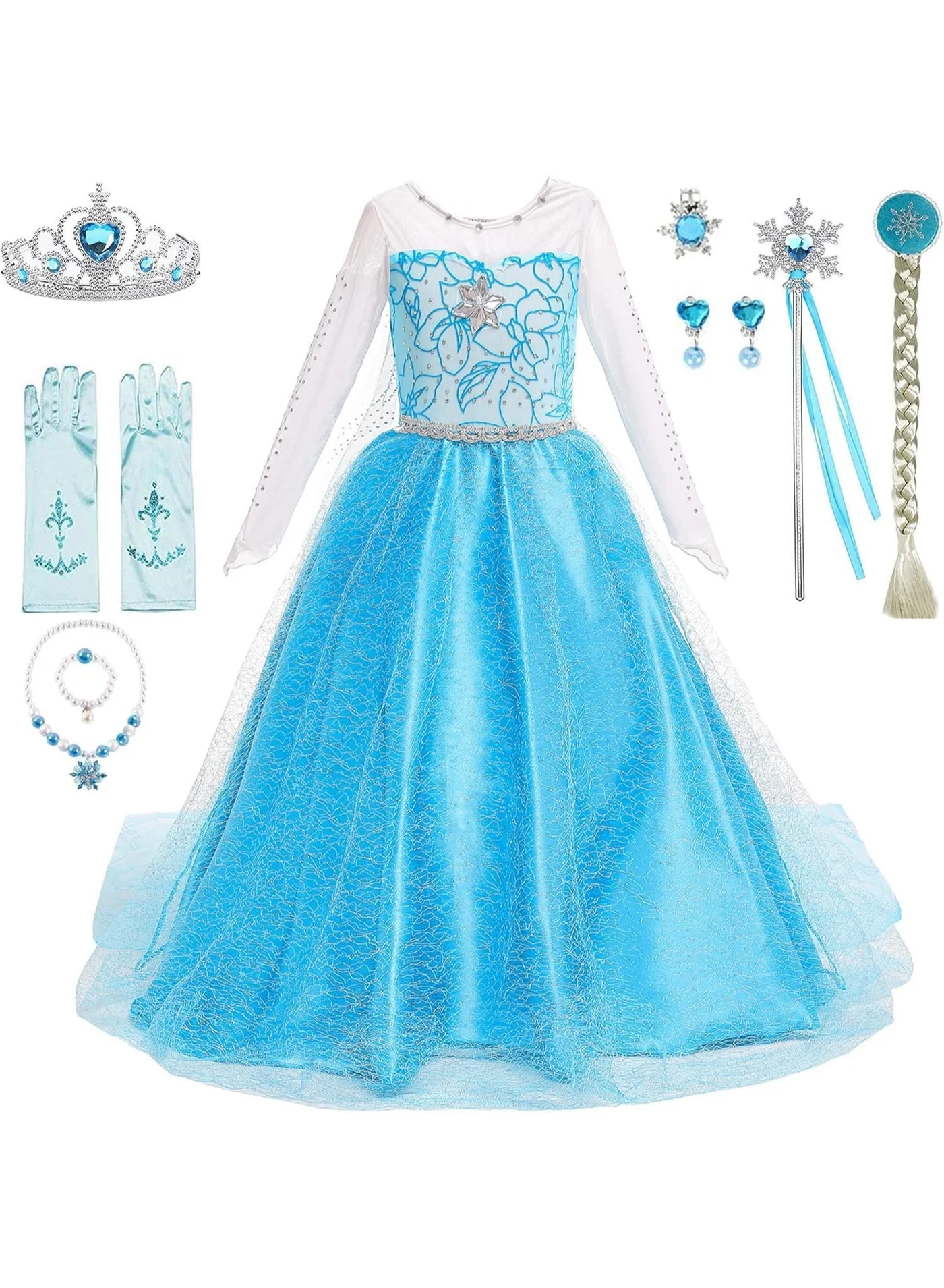 KOWVOWZ Princess Costume Dress for Girls Birthday Party Fancy Dress Up Set with Crown and Necklace (120 cm) pdwyh