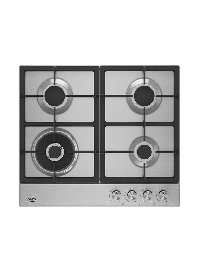 Beko 60cm Built-in Gas Hob with 4 High-Efficiency Burners and Cast Iron Pan Supports (60cm) x10bd