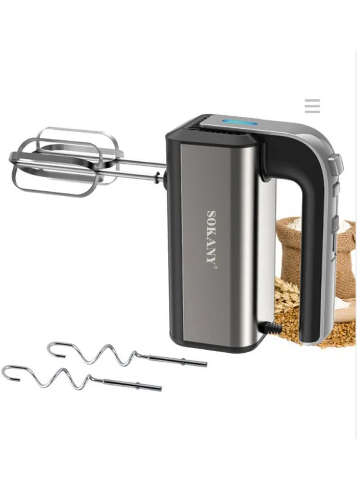 Sokany 5-Speed Electric Hand Mixer with Turbo Function, Professional Baking Whisk and Dough Hook Set (800W, Stainless Steel) hxk7y