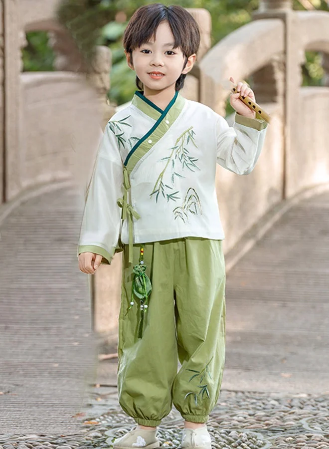 Al Aoyama Traditional Hanfu Two-Piece Set Premium Cotton Tang Dynasty Style Outfit for Kids (Spring Autumn, Unisex) 2ibr6
