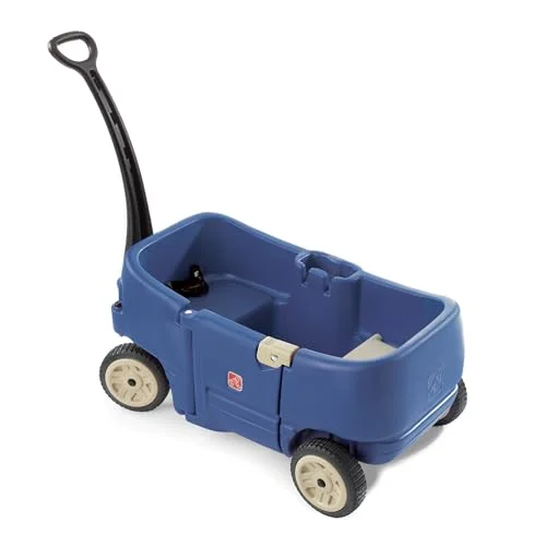 Premium Kids Ride-On Wagon Stroller Durable Plastic Outdoor Activity Cart with Seat Belts (Denim Blue, 100 cm) pqikh