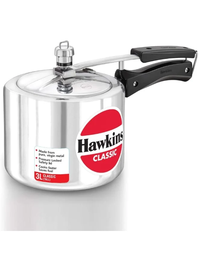 Classic Aluminium Tall Pressure Cooker Premium Kitchen Cookware (Silver, 3 L) 64w3h