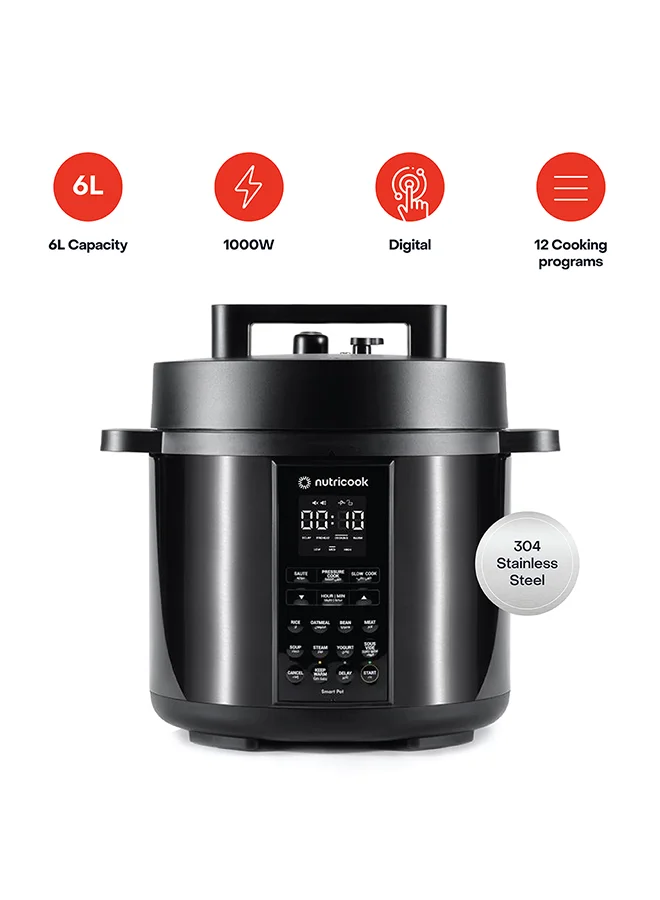 Nutricook Electric Pressure Cooker 9-in-1 Multi-Cooker with Smart Lid (Black, 6 L) 4ctc8
