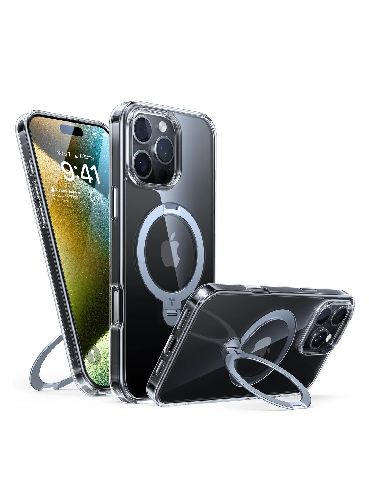 Premium Magnetic Protective Case with 360¡ã Rotating Kickstand and Ring Holder for 6.9 inch Smartphone (Clear) sdexq