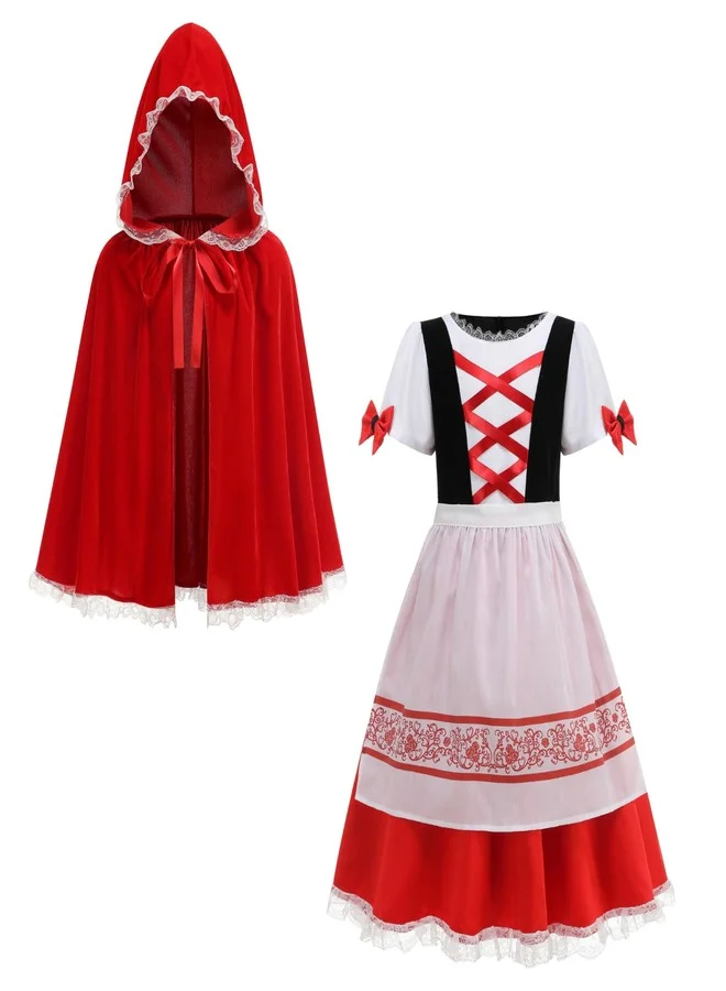 Little Red Riding Hood Costume Set for Kids Halloween Cosplay Dress Up Outfit (Red, Medium 6-8Y) xgcbm