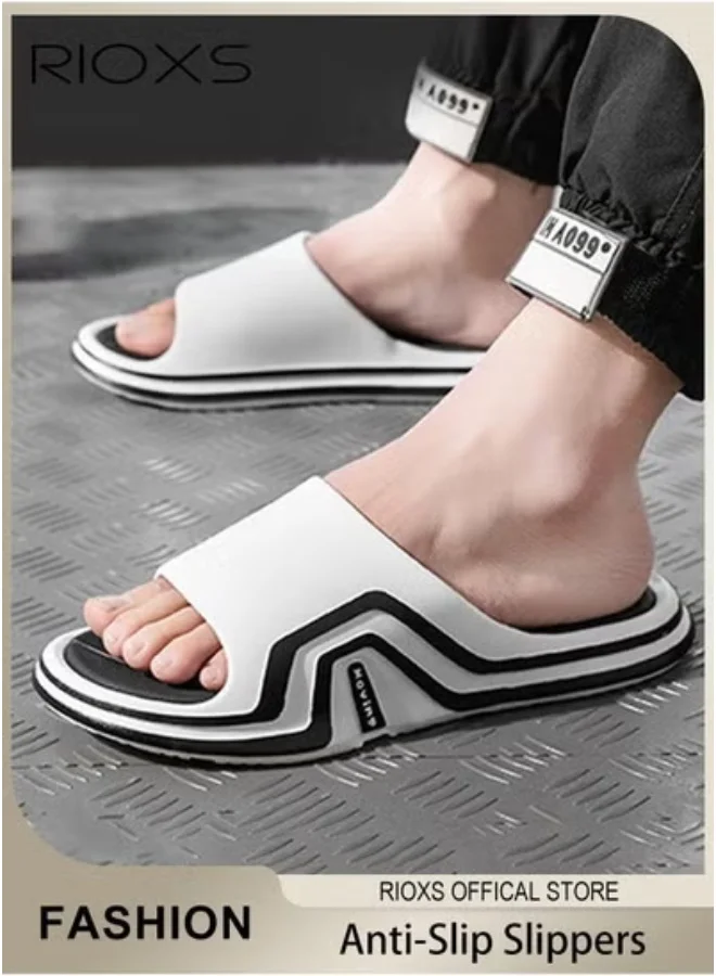 RIOXS Unisex Shower Slippers Anti-Slip Thick Sole Quick-Drying Slides for Indoor Outdoor Bathroom Use (Grey, 42-43) 39h4w
