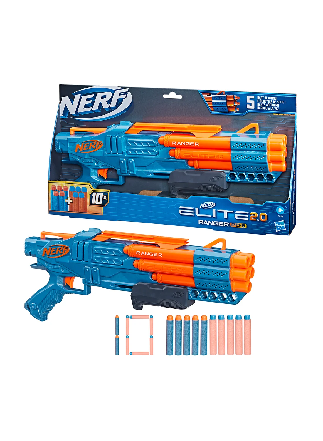 Elite 2.0 Ranger PD-5 Foam Dart Blaster with 5-Barrel Action and 10 Darts (1 Set) 2m9it