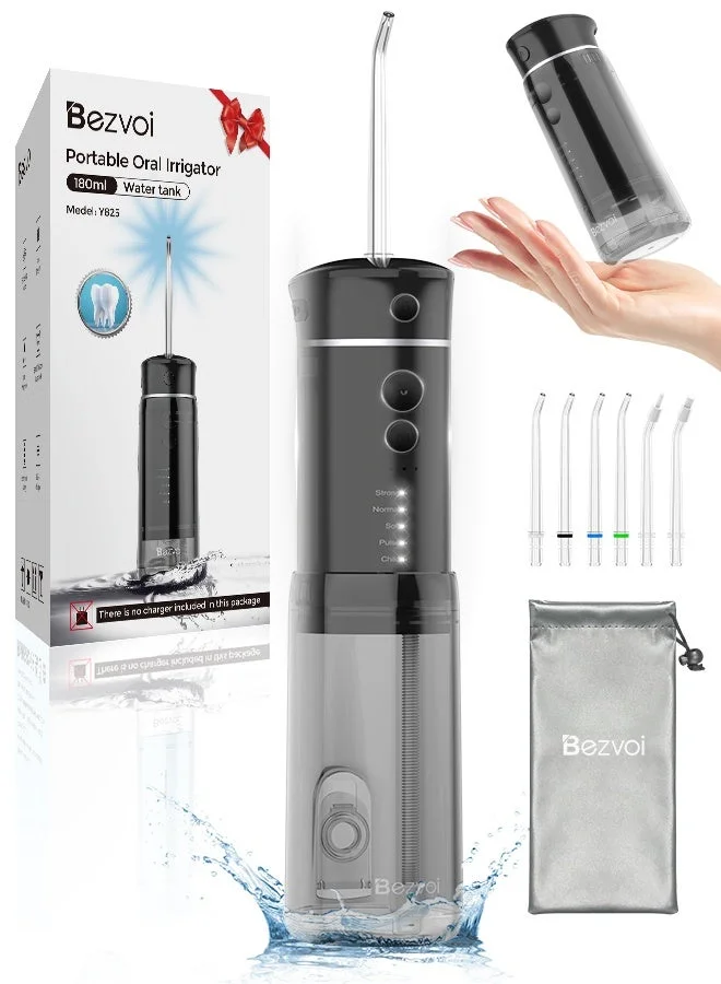 Bezvoi Portable Cordless Water Flosser with 5 Cleaning Modes and 6 Interchangeable Tips (Black) a8c59