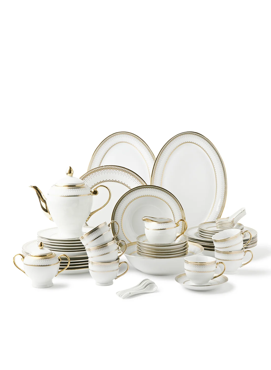 Noon East Porcelain Dinnerware Set, Elegant Geometric Gold Trim, Complete Tableware Collection for 6 People (56-Piece) ckls6