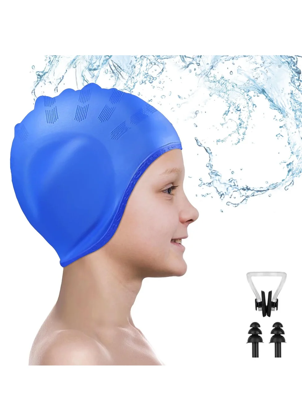 Premium Silicone Swim Cap with 3D Ear Pockets and Accessories Set (Dark Blue, One Size) 4okb8
