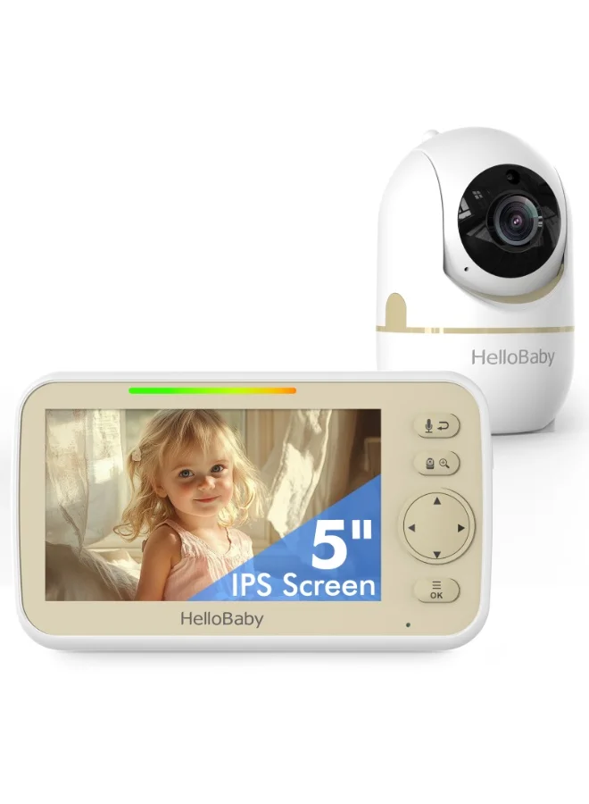 Hellobaby HB6550 Video Baby Monitor with 5-Inch Display, Pan-Tilt-Zoom Camera, Night Vision, Two-Way Audio, and 300-Meter Range (1 Unit) 8y3zw