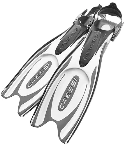 Premium Adjustable Open Heel Diving Fins Professional Scuba Snorkeling Gear (White/Black, L/XL) w7v9k