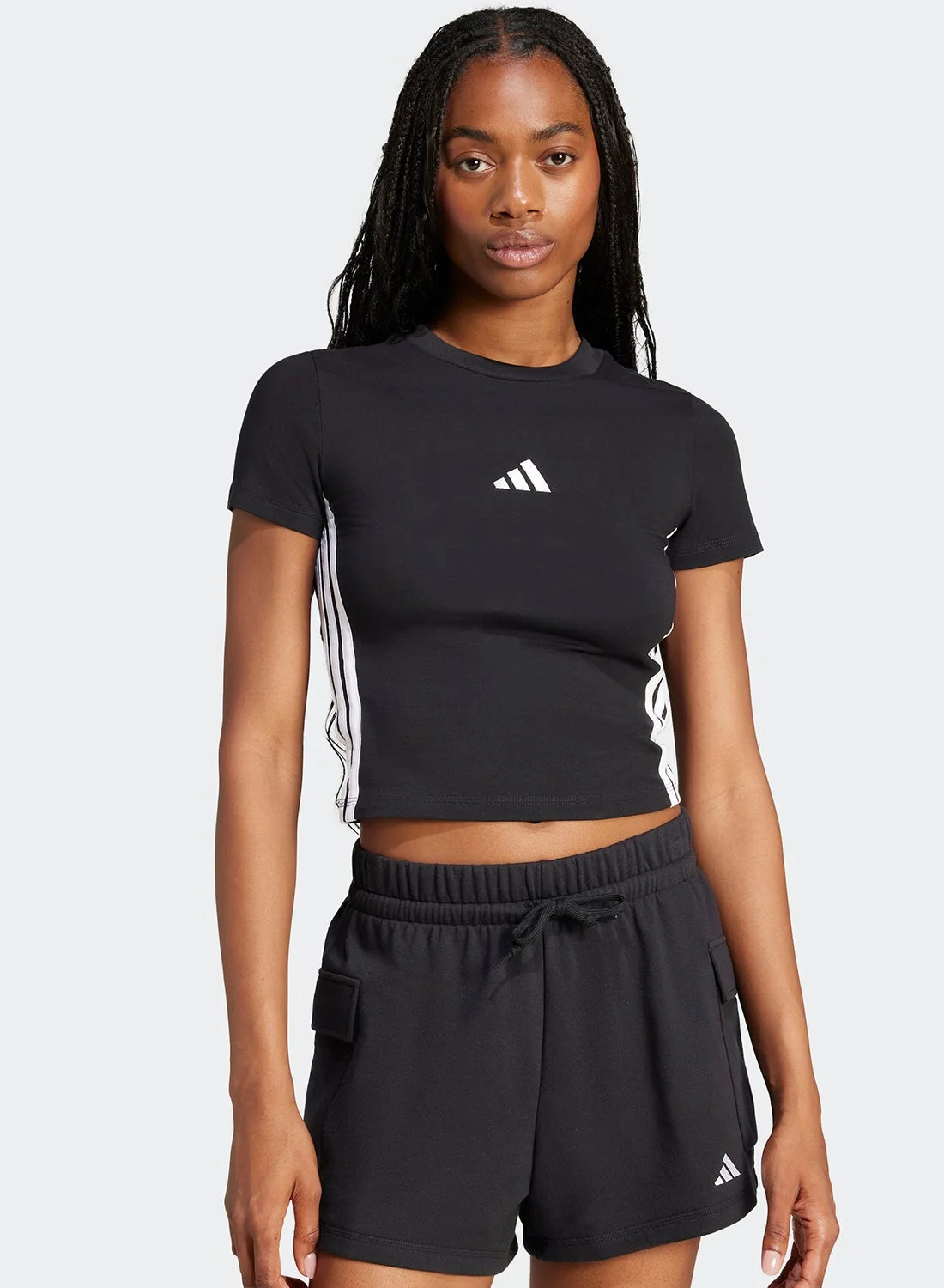 Sport Essentials 3 Stripes Slim Fit T-Shirt for Kids (Black, 120 cm) 5viuf