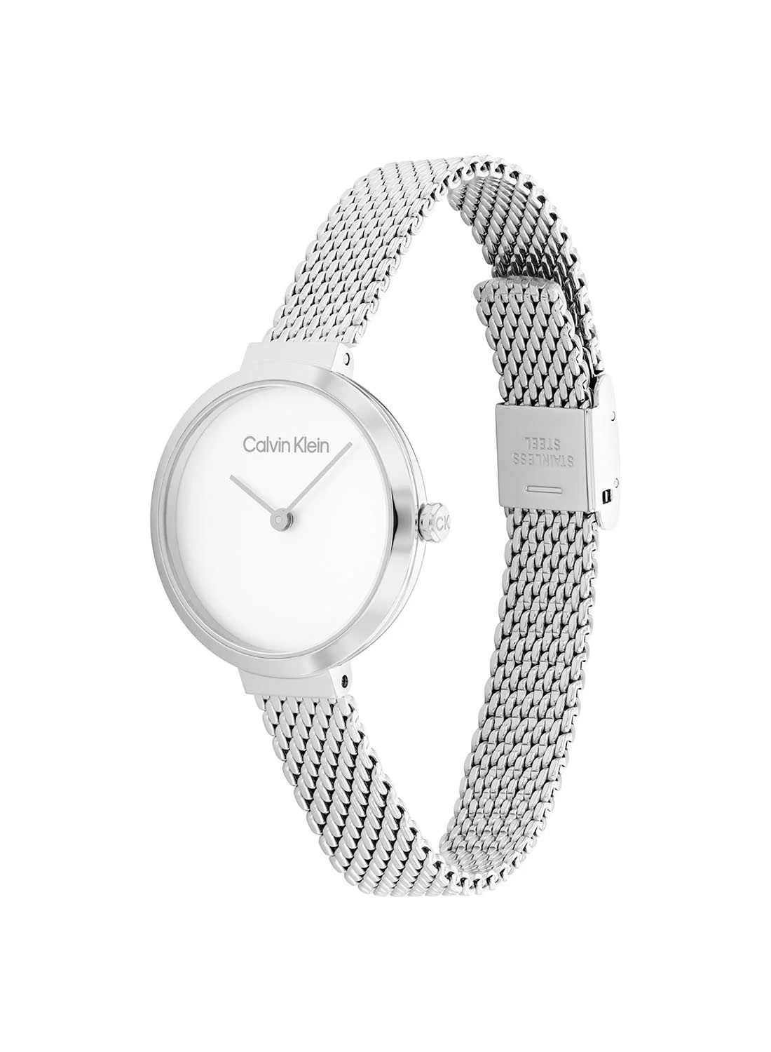 Minimalistic T-Bar Analog Mesh Watch Stainless Steel (28mm, Silver) cdo9t