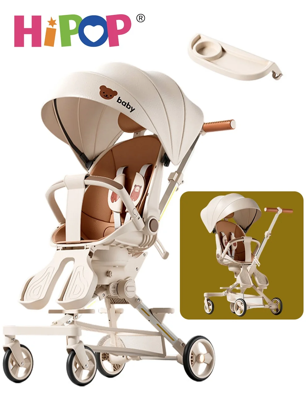 HIPOP 2-in-1 Reversible Stroller with High-View Seat and Sun Canopy (One-Key Folding, Adjustable Pedals) hl2ac