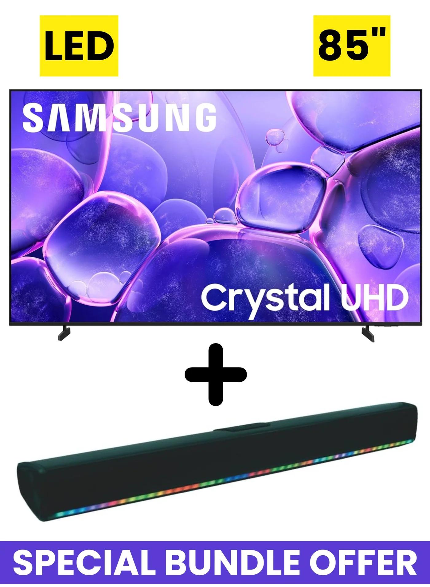 Premium 85 Inch 4K UHD Smart TV with Portable 2.0 Channel LED Soundbar (Black, 215.9 cm) lpk88
