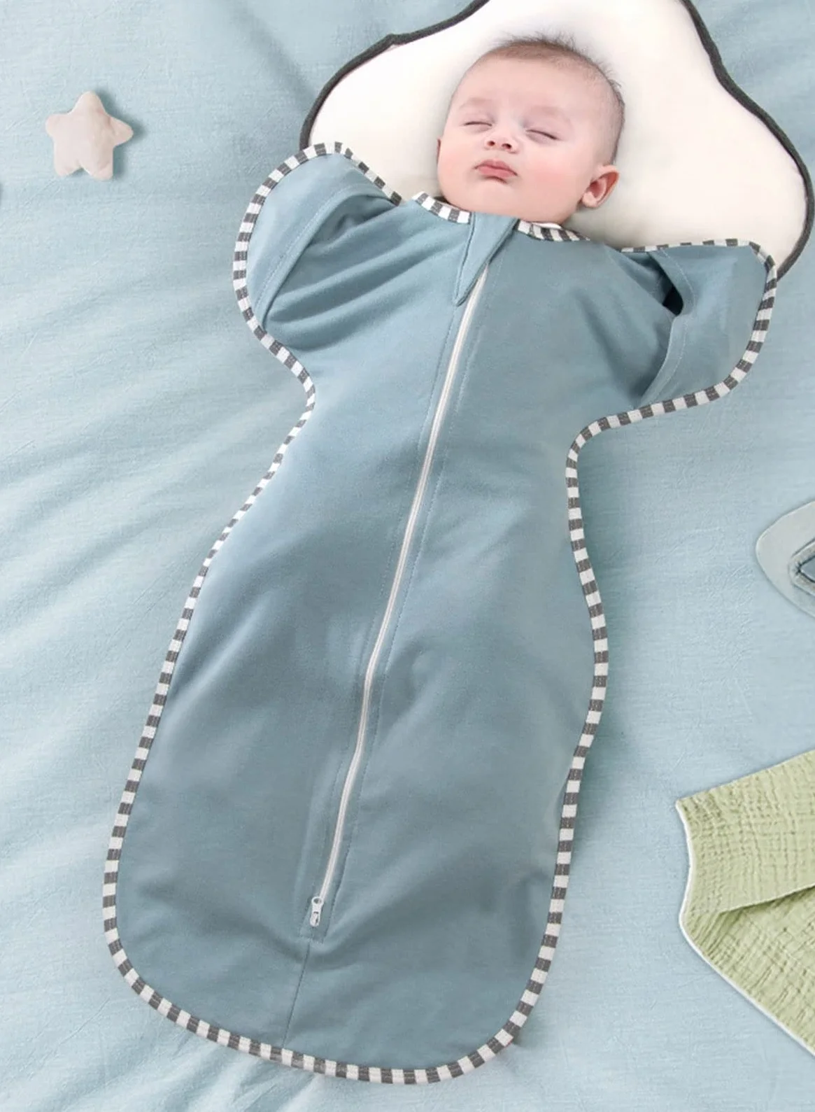 Joybuy Premium Cotton Baby Swaddle Wrap Sleep Sack with 2-Way Zipper (Blue, Size M) chlqo