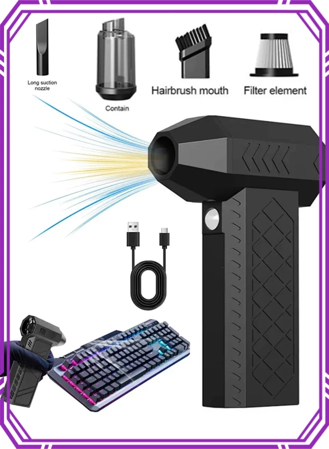 APEX Portable Mini Jet Blower 130000 RPM High-Velocity Cordless Air Duster for Car Detailing and Electronics Cleaning (Black, 1 Unit) w617w