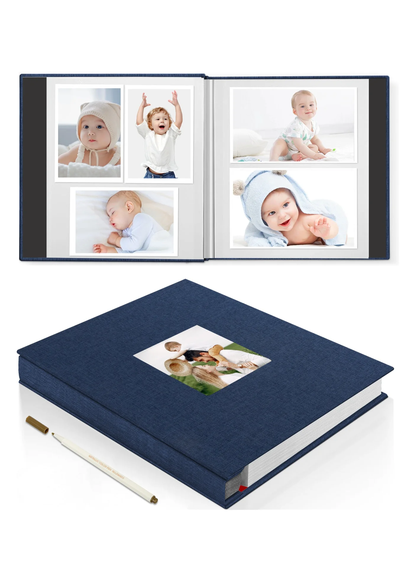 HomarKet Large Linen Scrapbook Photo Album with Window (Blue, 28cm x 27cm) 40 Blank Pages Memory Book for Wedding and Anniversary rpnl6