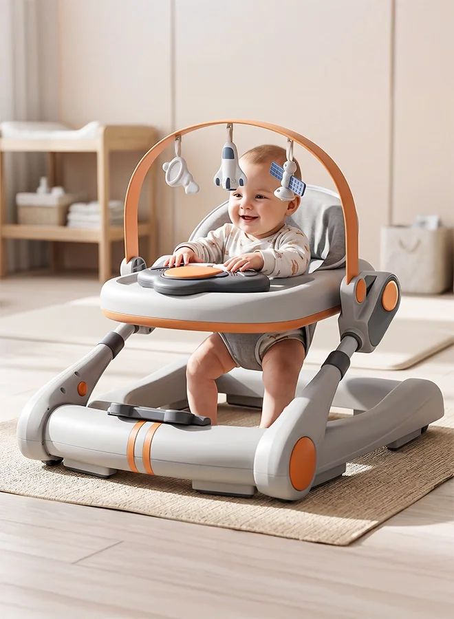 Premium 2-in-1 Baby Walker and Push Activity Center with Musical Toy Bar and Adjustable Height (Light Grey) e6xhp