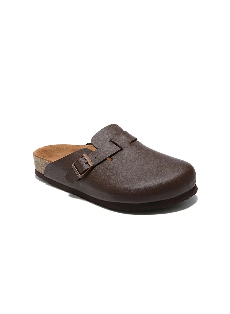 Premium Oiled Leather Clogs Unisex Slip-On Footwear with Adjustable Buckle Strap (Brown, 40 EU) xd4u4