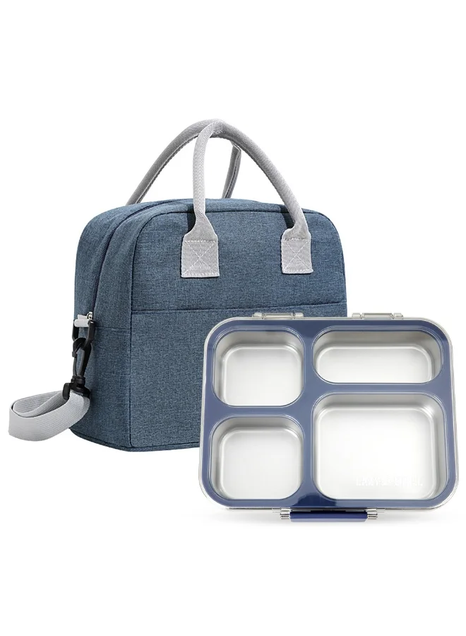 Eazy Kids Stainless Steel Bento Lunch Box Set with Insulated Bag (Blue, 945 mL) 7usc8