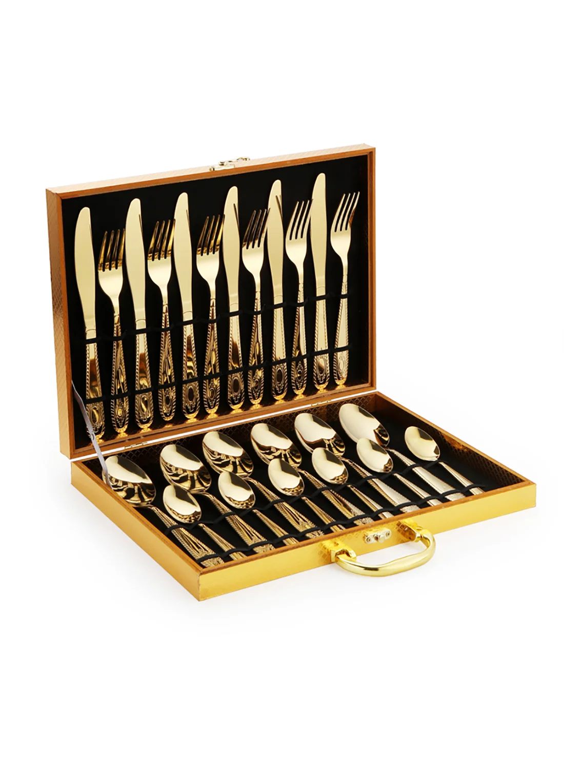 Sunhome 24-Piece Stainless Steel Cutlery Set Premium Textured Western Dining Utensils (Gold, 225mm) g3nrk