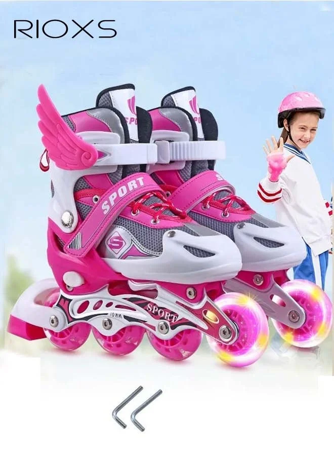 RIOXS Kids Inline Roller Skates with Light-up Wheels (Adjustable Size, Aluminium Alloy Frame) for Outdoor and Indoor Skating by784