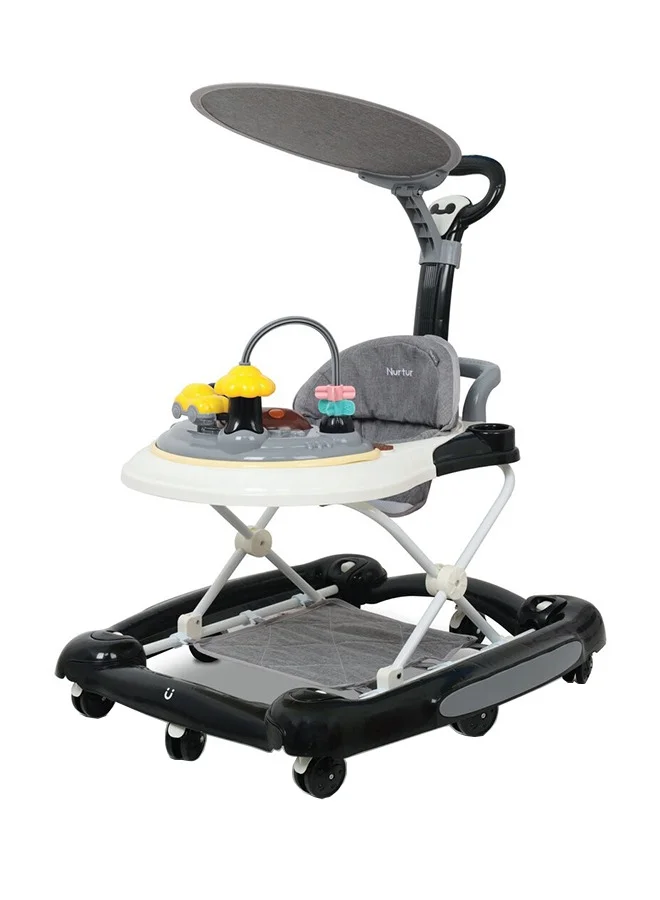 Nurtur 2-in-1 Baby Walker with Music Toy Tray and Adjustable Height (5 Gear Settings, Swivel Wheels, Grey) 6js9p
