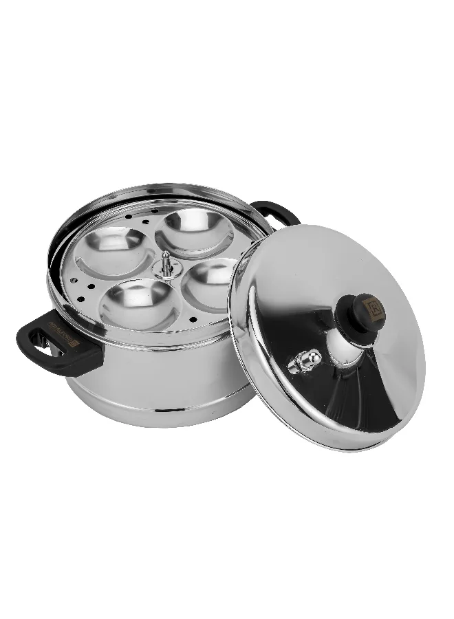 Premium Stainless Steel Idly Cooker 4L - 4 Racks for 16 Idlis, Induction Compatible & Dishwasher Safe (Silver, 25x23x20cm) j6vwg