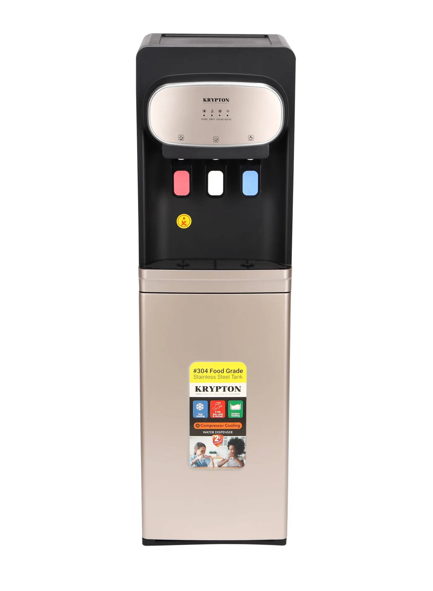 KRYPTON 3 Taps Water Dispenser with Storage Cabinet (Hot, Normal, Cold) Black & Beige gq8by