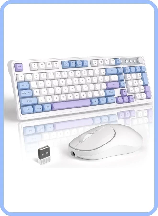 MageGee Wireless Gaming Keyboard and Mouse Combo V560, RGB Backlit Mechanical Feel 2.4GHz Quiet Peripheral Set (Blue, 1 Set) 4s2mw
