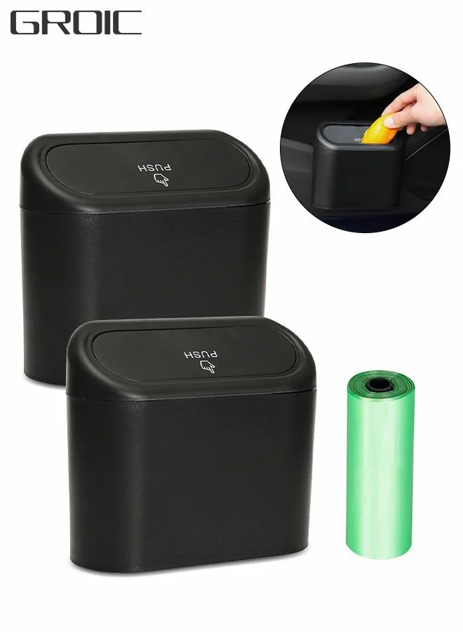 GROIC Car Trash Bin with Lid (2pcs Set, Premium ABS Plastic) Compact Automotive Garbage Organizer for Vehicle Home and Office 6wms1