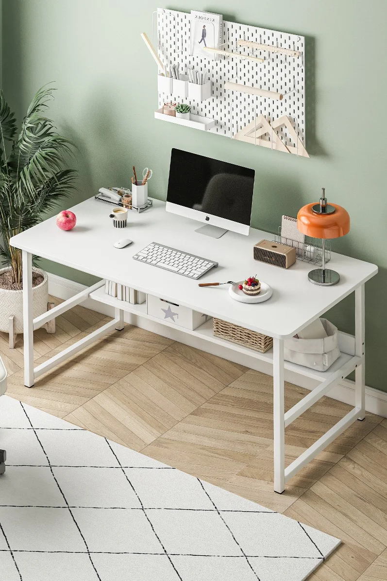 Stubborn Computer Desk with Storage Shelves Premium Metal Frame Writing Workstation for Home Office (White, 120 x 55 x 73 cm) uhped