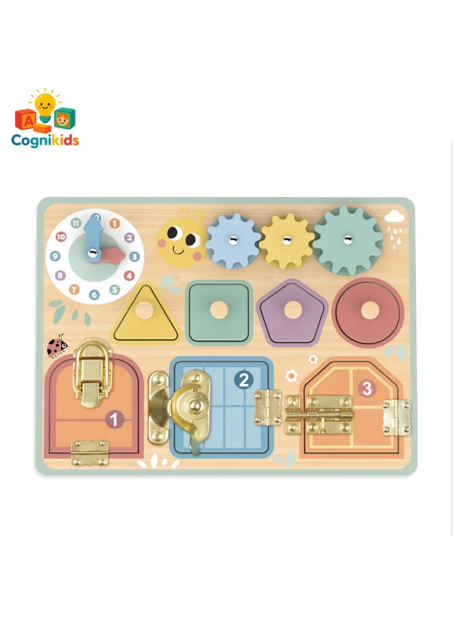 COGNIKIDS Montessori Busy Board Sensory Activity Center with Gears and Latches for Toddlers (Educational Fine Motor Skills Toy) 8xw8f