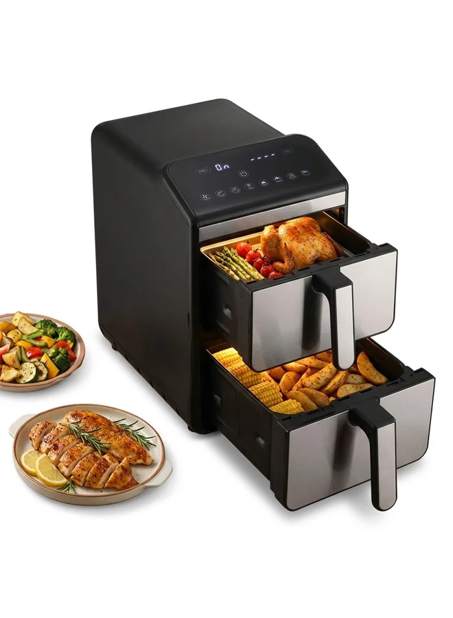 Royalstar Double Stack Air Fryer Oven, 9.6L 2400W Digital Convection Cooker with Independent Dual Zone Touch Control for Family Cooking (9.6 L) vnnr3
