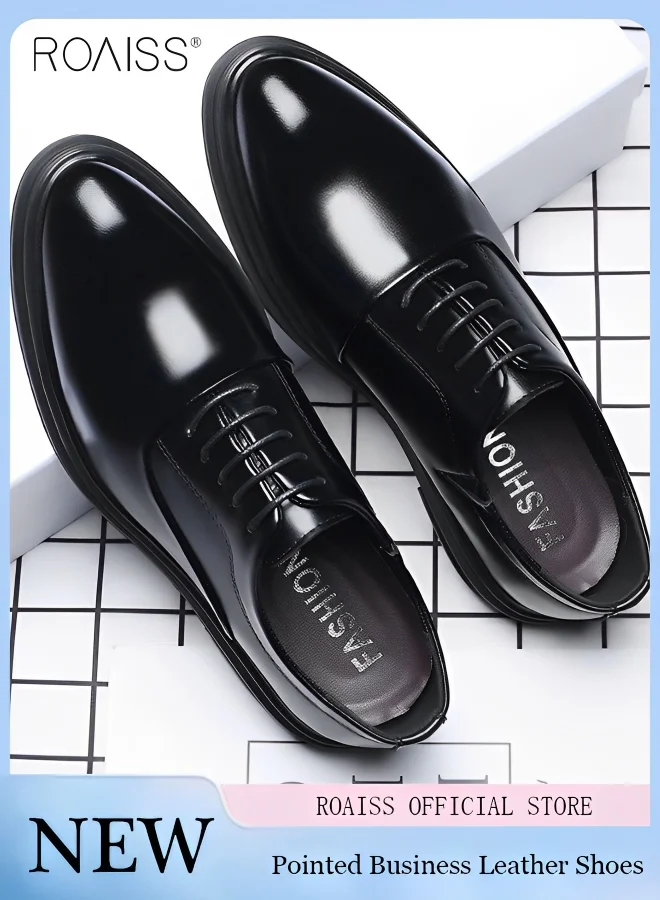 Roaiss Men's Business Formal Leather Shoes Premium Patent Leather Lace-Up Dress Shoes with Non-Slip Rubber Sole for Wedding and Office (Black) o8a6l