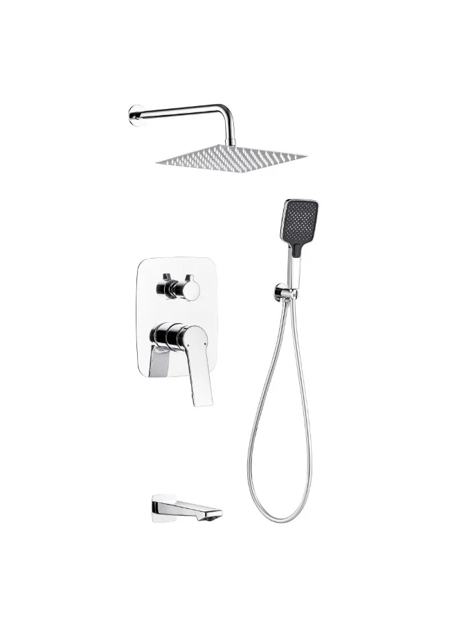 Premium 3-Way Concealed Shower Mixer Set - Brass Construction with Polished Chrome Finish for Modern Bathroom (Standard Size) j3eck