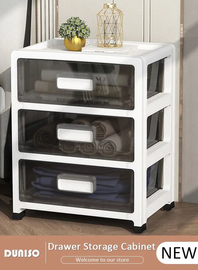 DUNISO 3-Tier Slim Storage Drawer Unit with Wheels (35cm Wide) Multipurpose Plastic Organizer for Kitchen Bedroom and Bathroom xpao7