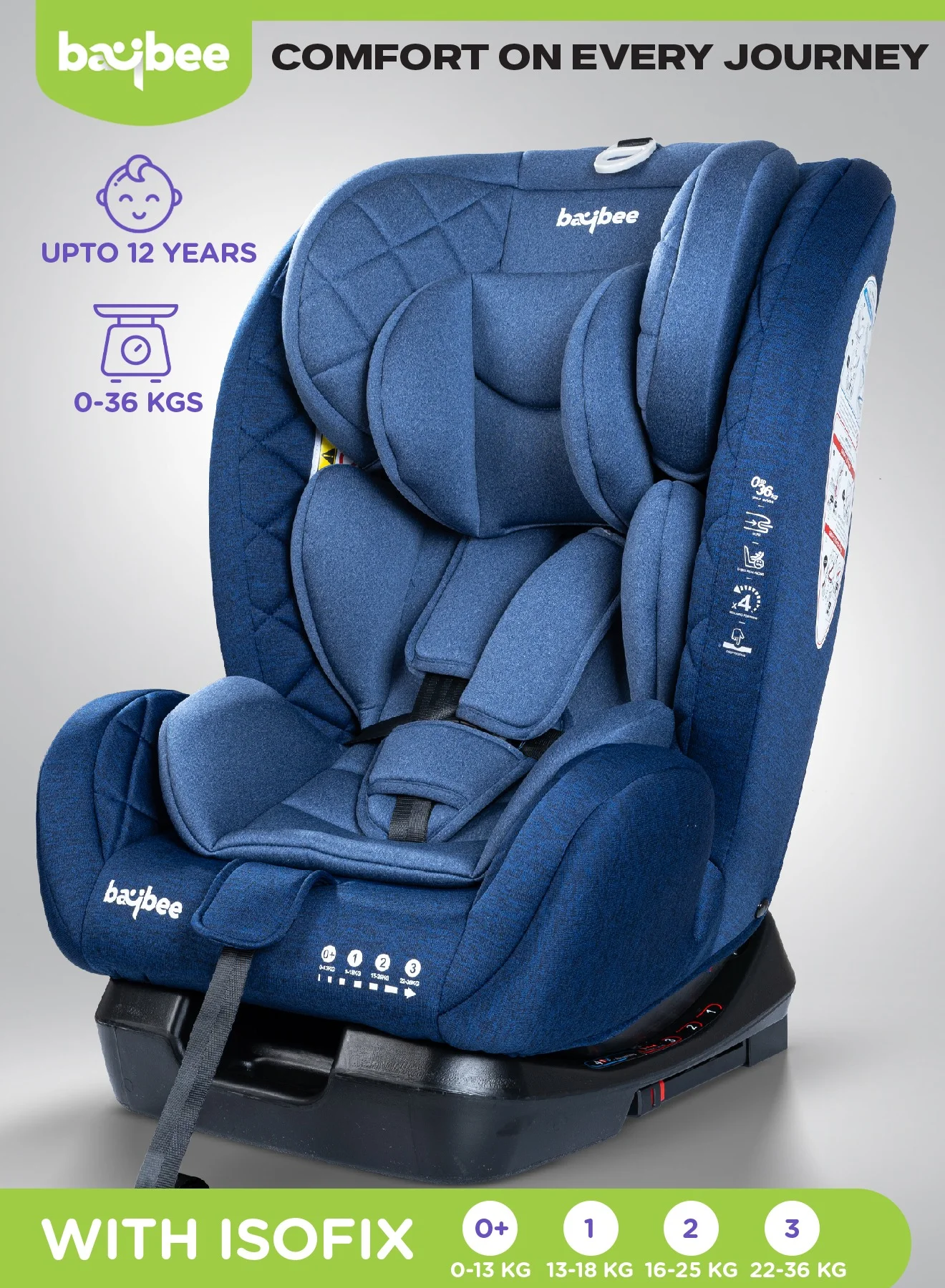 BAYBEE Convertible Baby Car Seat with ISOFIX and Adjustable Headrest (Blue, 0-12 Years) 7d1gh