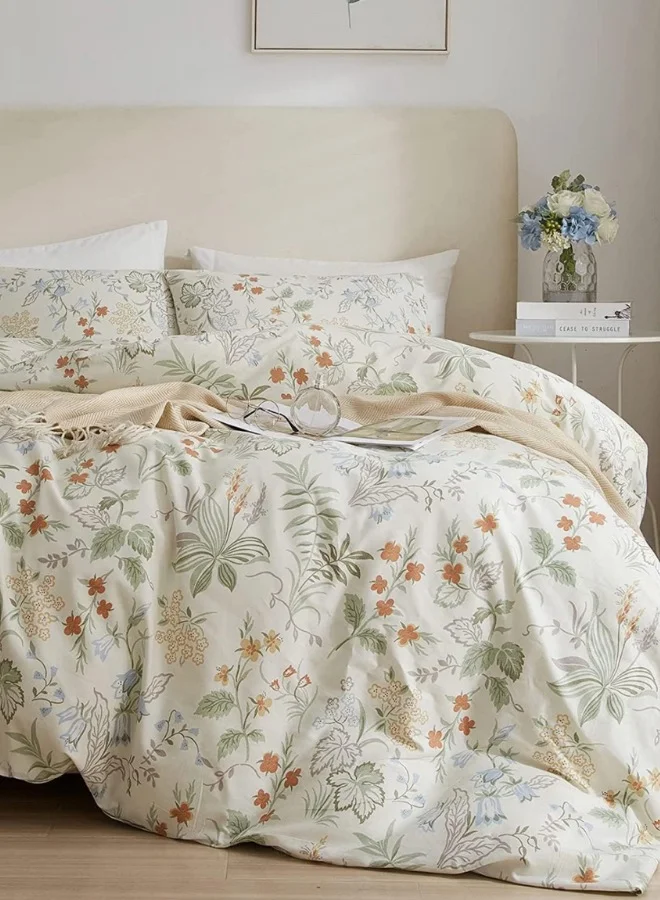 LUNA Home Botanical Bedding Set 6-Piece Floral Print Premium Microfiber (King Size, Green and Gold) 9zx4l