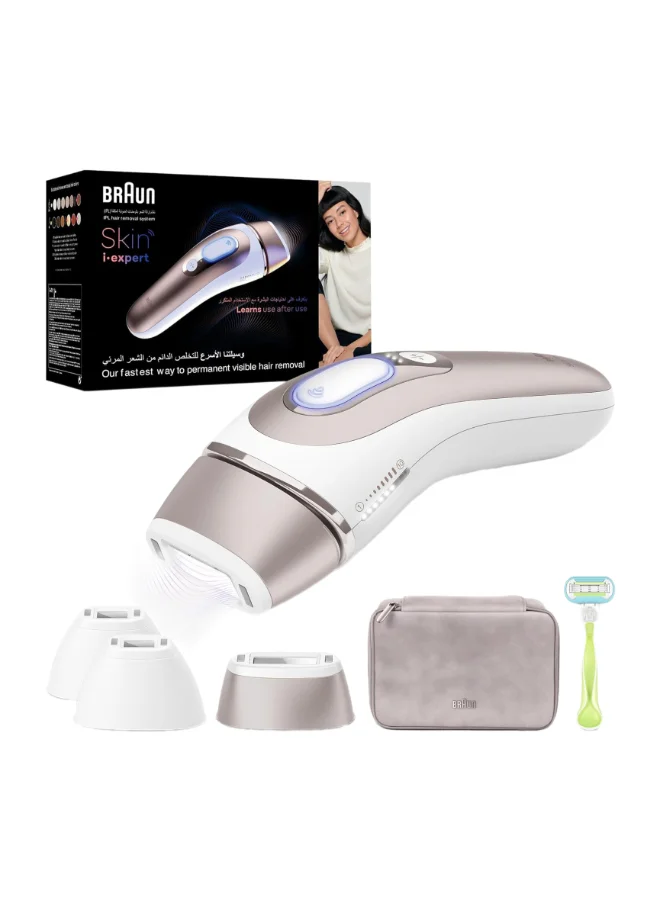 Premium IPL Hair Removal Device for Face and Body with 3 Precision Heads and Storage Pouch (Pink/White) eo5dg