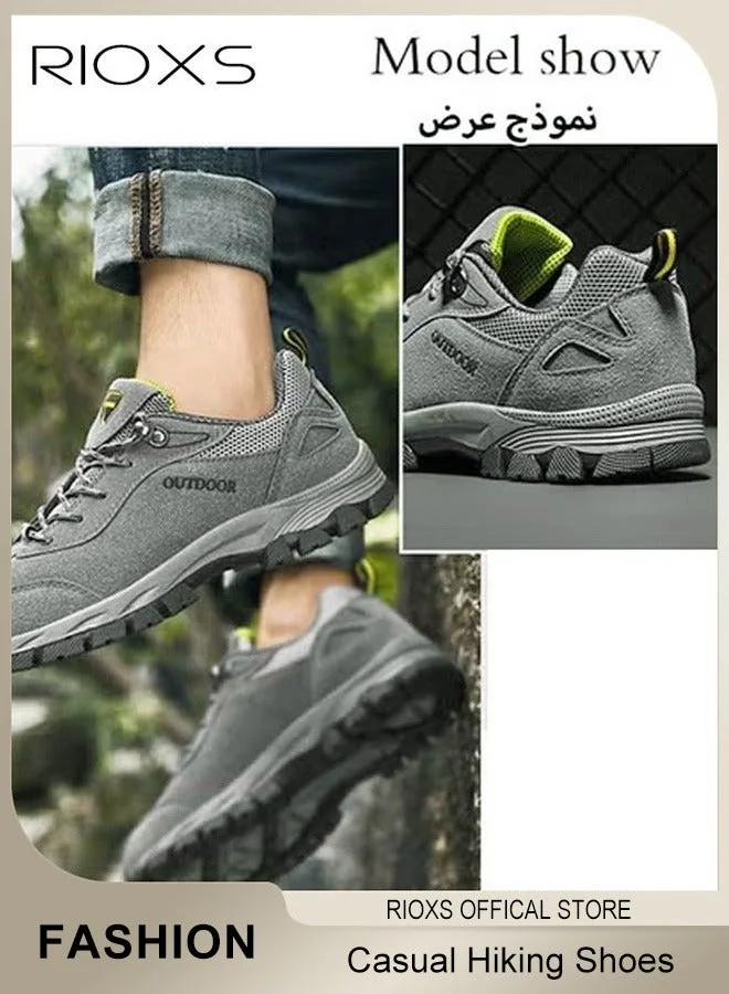 RIOXS Men's Breathable Athletic Trainers, Waterproof Trail Running Shoes for Outdoor Hiking and Fitness (Grey) vcnns