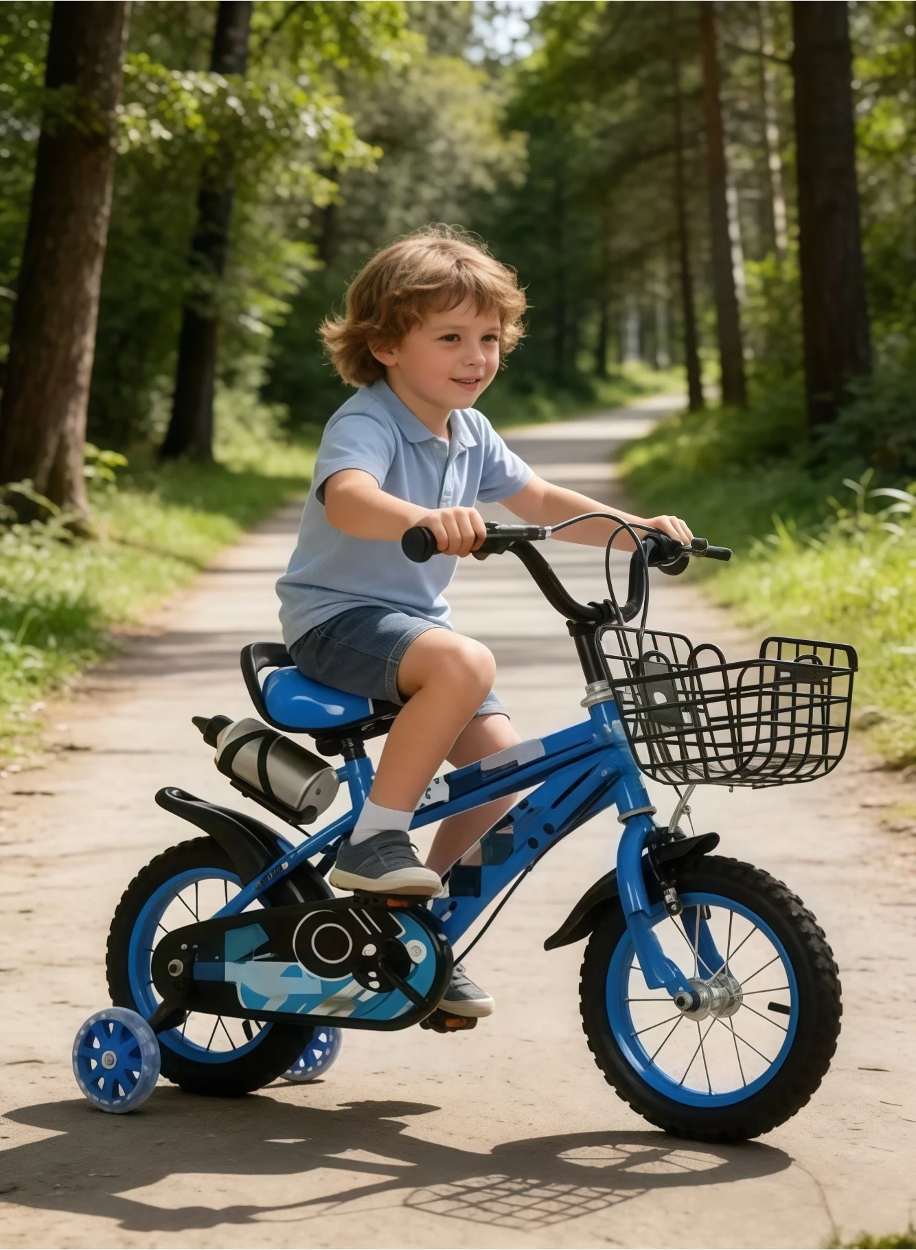 MIXDE Kids Bicycle for Toddlers, 12 Inch Bike with Training Wheels, Basket, Handbrake, and Kickstand kd2o4