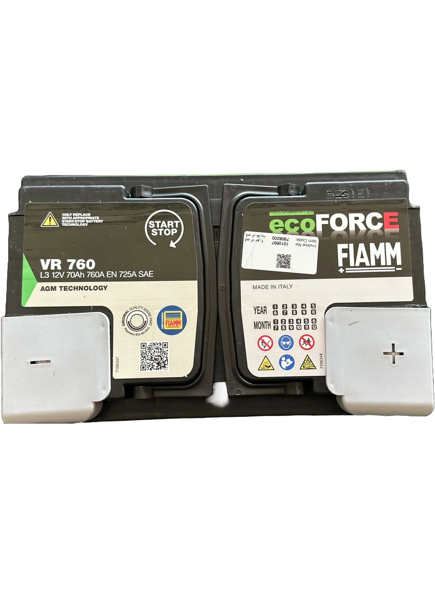 FIAMM AGM Car Battery 12V 70AH VR760 DIN70 L3 (70AH, 12V) b0faj