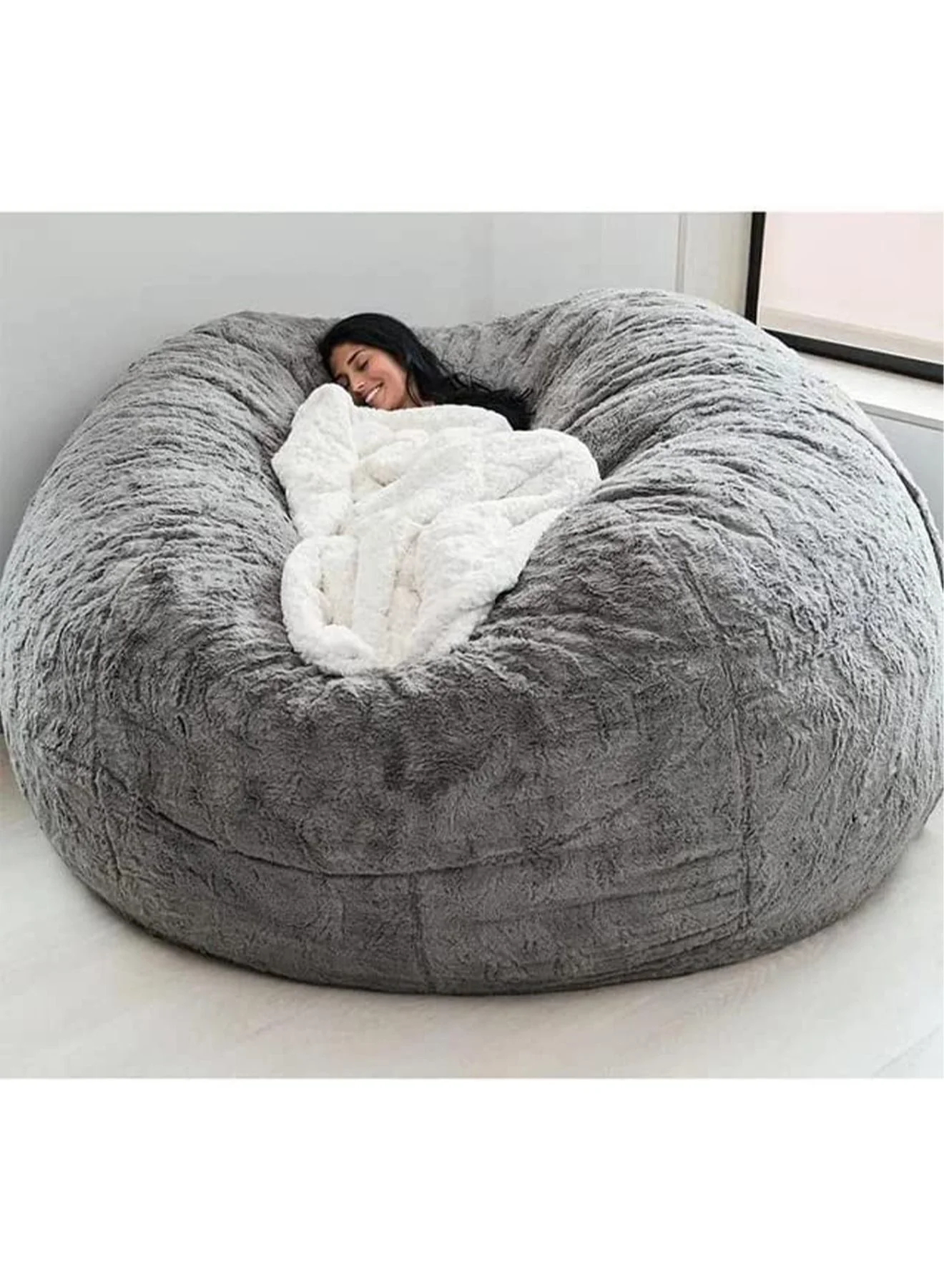 GT-Wheel Bean Bag Chair Cover Premium PV Velvet Soft Fluffy Lazy Sofa Bed Slipcover (Oversized, 150 cm) 7wii2