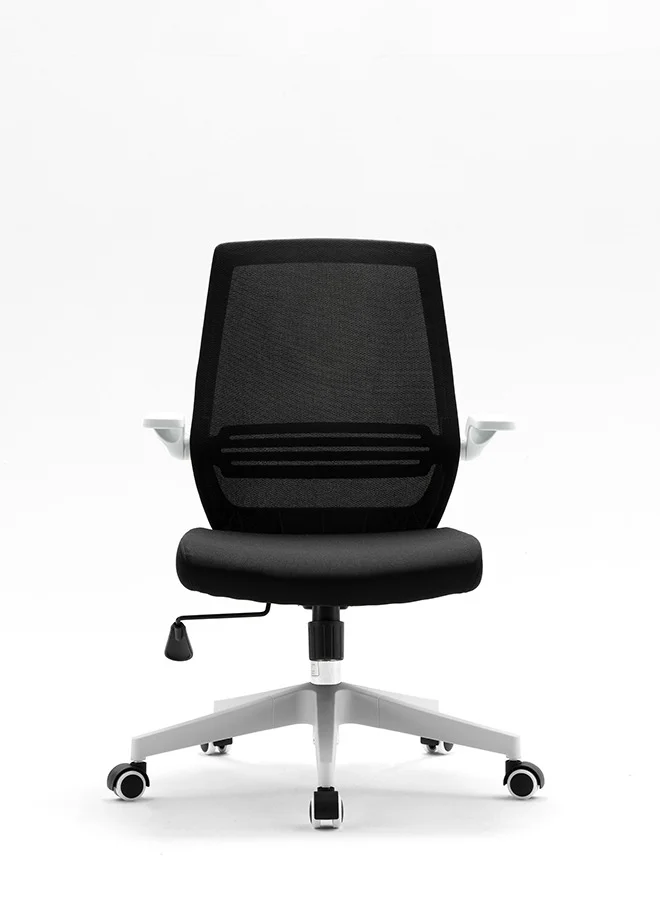 Premium Mid-Back Office Chair Ergonomic Meeting Room Seating with Nylon Base (Black, 1 Unit) walfk