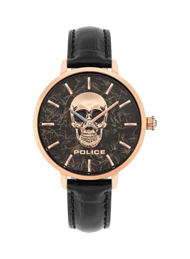 Police Miona Analog Wrist Watch for Women Round Dial with Leather Band (Black, 36 mm) 6e55j