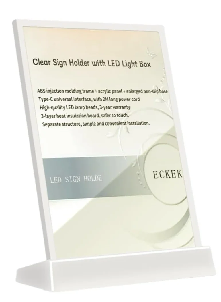 Eckek LED Sign Holder Table Menu Display Stand with Color Lights (Clear, A4) k1de7